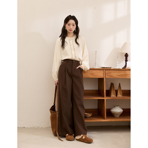 Mystery Rice Apricot Velvet Feeling Shirt Women's 2025 Autumn and Winter New Women's Fungi Stand Collar Top Retro Loose Shirt Apricot Rice M