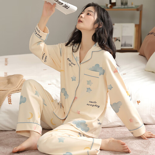 
Shercehman pajamas for women in autumn and winter 2025 new combed cotton lapel for girls for junior and senior high school students can wear home clothes suits outside