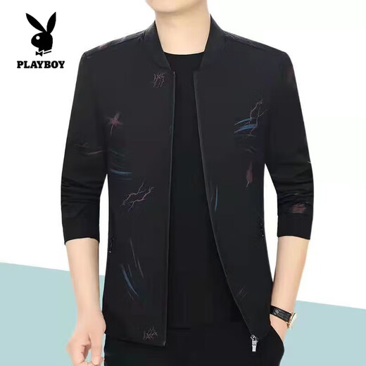 Playboy (PLAYBOY) new middle-aged men's jacket spring and autumn thin jacket high-end trendy casual baseball collar dad wear official flagship thread style pure blue spring and autumn thin + zipper pocket M 170/88A 80-105Jin Jin equals 0.5 kg