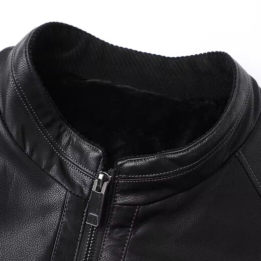 Fat trend winter plus velvet leather jacket men's business stand collar PU leather jacket middle-aged and elderly plus fat plus size fat leather jacket black 5XL recommended weight 205-220