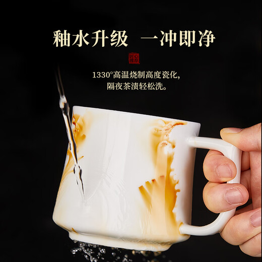 Wenbai ceramic tea cup, personal tea cup, office meeting tea cup with lid, high-end men's Dehua white porcelain