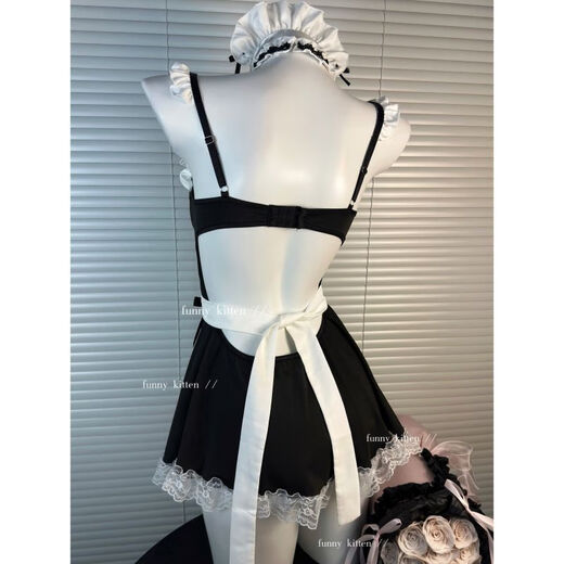 Boundless wonderful product FUNNYKITTEN sexy pajamas maid with breast pads pure lust style suspenders nightgown feel uniform set black steel support push-up maid outfit confidential hair one size