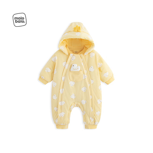 Mylabella ecological corn cotton baby winter one-piece clothespin cotton hooded thickened baby warm outing clothes double zipper chicken yellow 90cm
