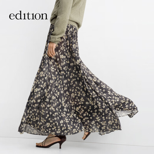 Издание [Тот же стиль Gao Yuanyuan] 2025 Осень Новый Laiser Retro Retro Floral Long Dlong с черным фоновым принтом m