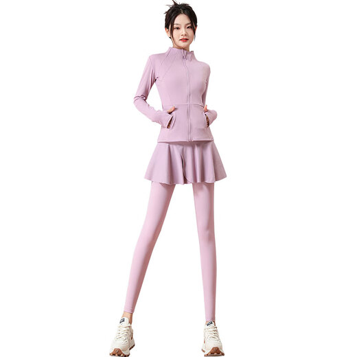 VANCROUG Badminton Suit Women's 2025 New Pilates Yoga Wear Gym Jacket Quick-Drying Running Sportswear Skirt Two-piece Set Pink + Lotus Root M