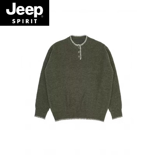 JEEP SPIRIT American retro design casual Henry collar sweater sweater for men and women loose autumn couple lazy pullover top green high quality M
