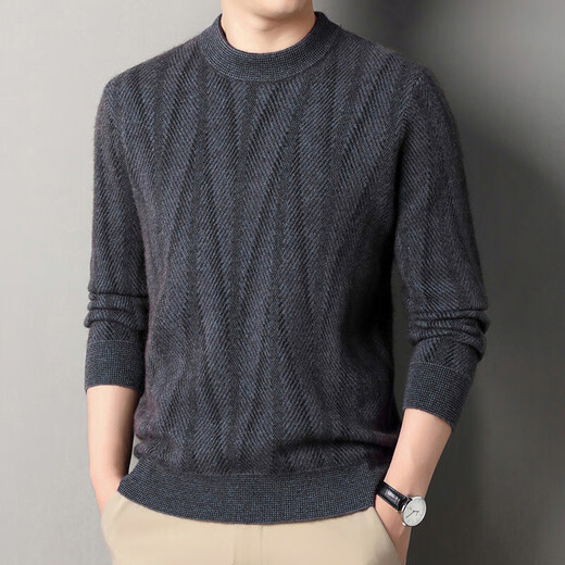 Deer King Optim cashmere sweater men's sweater 2025 winter new thickened warm sweater 100 pure cashmere middle-aged base layer dark green M 165 recommended weight 100-120Jin Jin equals 0.5 kg