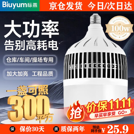 Biuyum led light bulb factory warehouse high power energy saving light bulb high brightness fin cooling light bulb E27 screw socket 100w white light 6000k