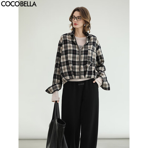 COCOBELLA25 Early Autumn New Cotton Plaid Shirt Women's Commuting Casual Fashion Jacket SR3230 Color Black Plaid M
