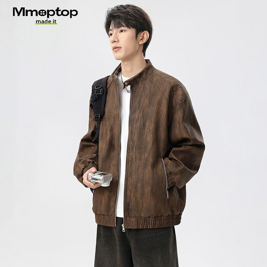 MMOPTOP old money velvet leather texture jacket autumn and winter men's handsome loose casual jacket MJK12 coffee XL