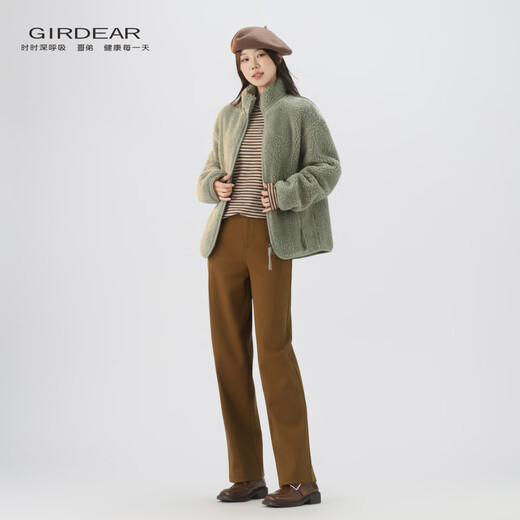 GIRDEAR women's autumn and winter new fashion versatile loose light luxury temperament warm long-sleeved jacket for women 140043 light green S 2 size