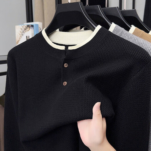 High-end Henry collar sweater long-sleeved bottoming shirt for men autumn and winter fashion versatile trendy inner sweater line top BB5185 Khaki XL recommended 145-160 Jin Jin equals 0.5 kg