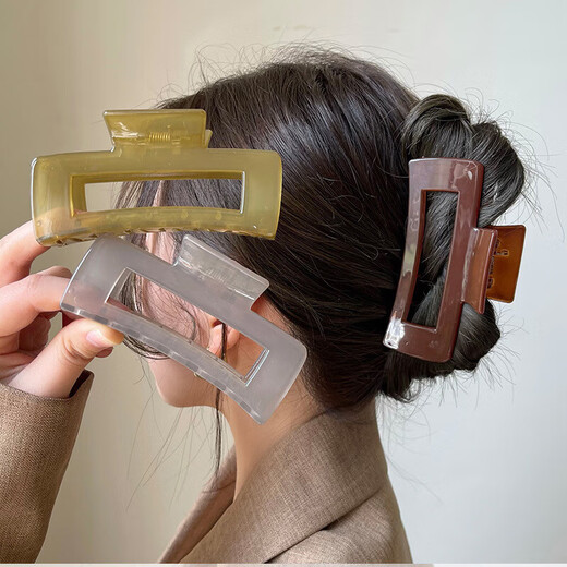 Simple Square Hair Clip for Women Elegant and Temperamental Jelly Color Acrylic Shark Clip Headwear Back of Head Hair Clip Square Jelly Green 8.5CM