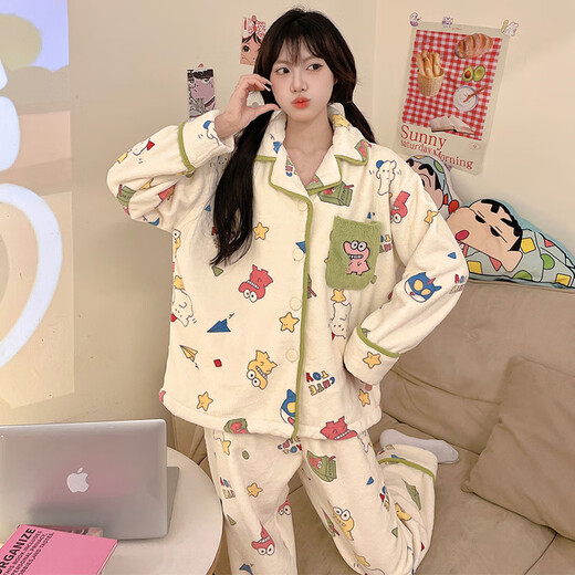 Catman's new coral velvet pajamas for girls in autumn and winter, cute crocodile warm home clothes, sweet coral velvet suit