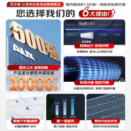 AUX air conditioner 1.5 HP first class energy efficiency hang up and be quiet Jingyu same model power saving frequency conversion heating and cooling wall-mounted KFR-35GW/BpR3AQF19 (B1) trade-in