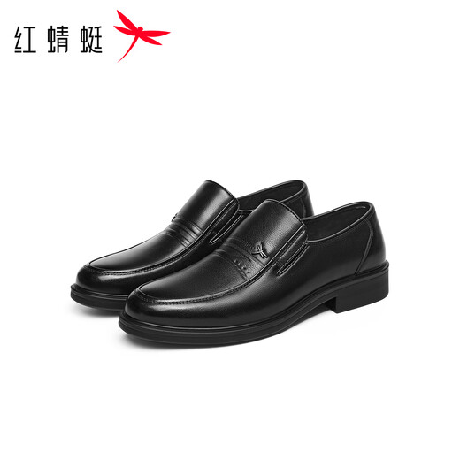 Red Dragonfly Leather Shoes Men's 25 Autumn and Winter Business Casual Leather Shoes Cowhide Soft Sole Comfortable Middle-Aged Dad Shoes WTA45028 Black 41