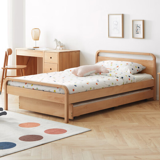 Genji Muyu solid wood children's bed, modern and simple pull-out double bed, double-layer support bed, the same style as the star of Ode to Joy
