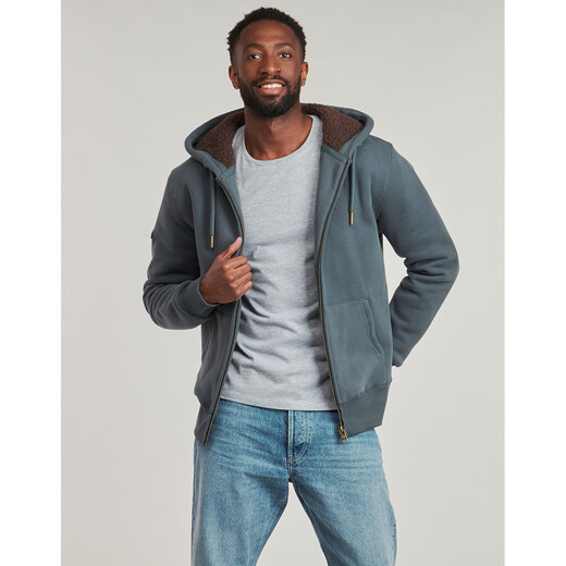 Superdry men's hooded zipper sweatshirt retro blue gray plus velvet spring and autumn warm and trendy casual cardigan fleece men's blue gray S (EU)
