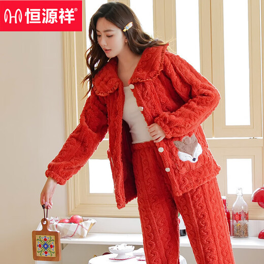 Hengyuanxiang pajamas for women in winter coral velvet Korean version of student warmth plus velvet thickened ladies autumn and winter two-piece set home clothing B683# deep purple rabbit M [recommended 80-100Jin [Jin equals 0.5 kg] can be worn]