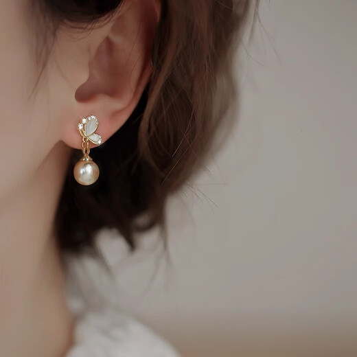 NSYCA Old Phoenix sterling silver 9999 earrings butterfly champagne color pearl earrings 2025 new earrings niche temperament earrings gold-plated sterling silver earrings a pair of Lao Fengxiang