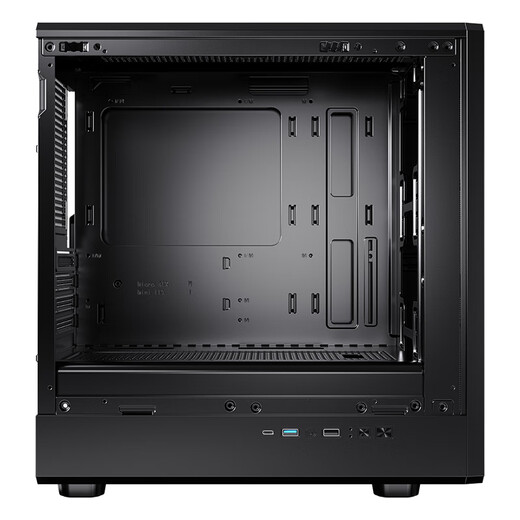 Das schwarze Hauptgehäuse des Peninsula Iron Box (PADO) Style 5 für Desktop-Computer unterstützt M-ATX-Motherboards/mit Typ-C/Frontplatte aus Eisengeflecht/Schiebeglas-Design/8 Lüfterpositionen