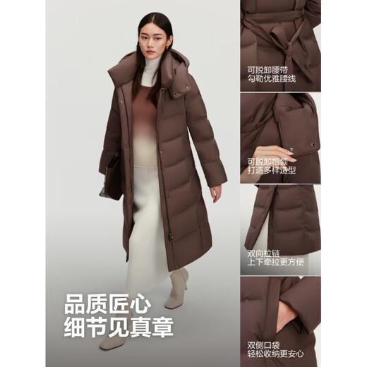 BOSIDENG down jacket women's 2025 waist-glued business goose down jacket long over the knee slimming belt B250244176 ink-dyed black jacquard 9EF6 S BD