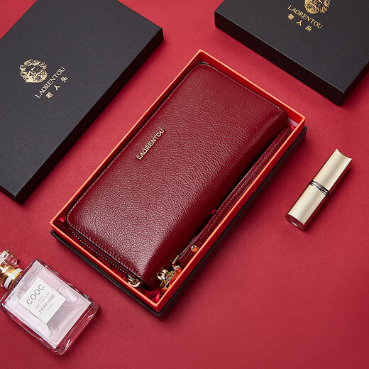 Old lady's first-layer cowhide wallet, large capacity, long coin card holder, wallet holder, clutch bag, light luxury birthday gift