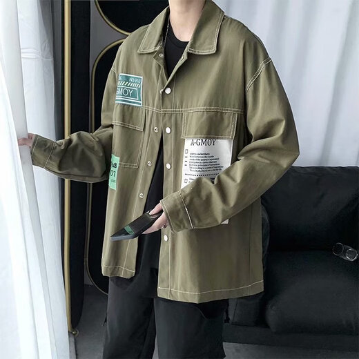 
Ye Yuchun Autumn Japanese Spliced ​​Men's Denim Jacket Fashion Student Korean Style Shirt Teen Loose Working Jacket L15886 M (90-105Jin[Jin equals 0.5 kg])