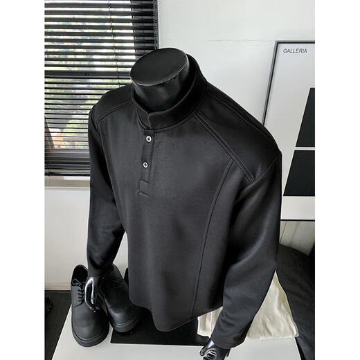 Introducing Henry collar, right shoulder, composite heavyweight long-sleeved T-shirt for men, autumn loose large size casual bottoming shirt, boys' clothes, white gray 4XL