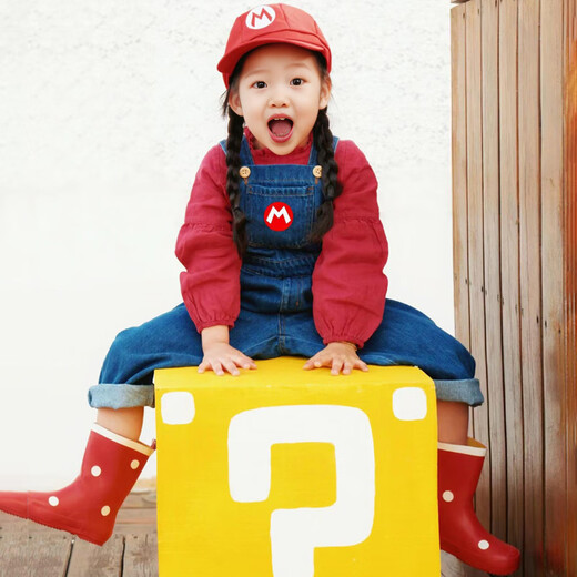 Timminy Halloween Mario cos clothes children's overalls primary school students costumes cosplay Mary costume single piece short-sleeved 120cm