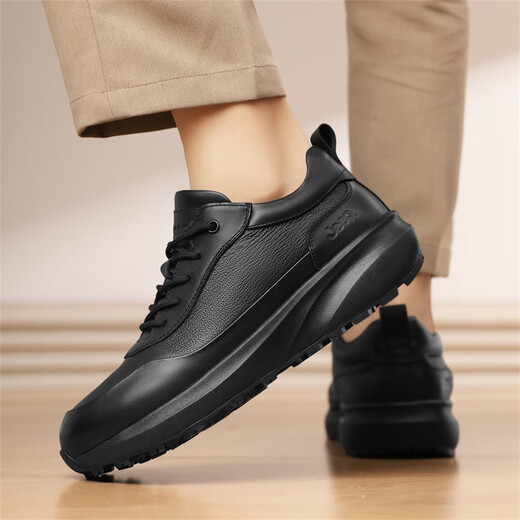 Jeep Men's Shoes Winter 2025 New Genuine Leather Commuting Business Casual Leather Shoes Men's Thick-soled Heightening Sports Shoes Black (Sports Code) 43 (265mm)
