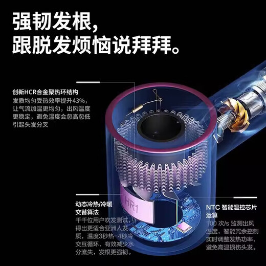 Qingyang Dyson leafless hair dryer negative ion hair care hair dryer high speed hair dryer silent hot and cold air hair salon household high power Chinese red five air nozzles 4.1 billion hair care negative ions