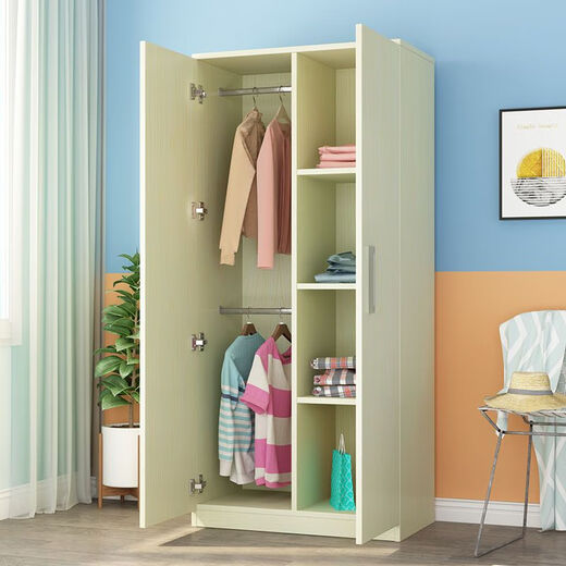 Jiefei Wardrobe Home Bedroom Economical Simple Rental House Solid Wooden Style Modern Simple Small Apartment Storage Cabinet Light Walnut Color Hot Sale Promotion Jianyi Style 2 Doors // 1.2 Height 60 Width 40 Depth