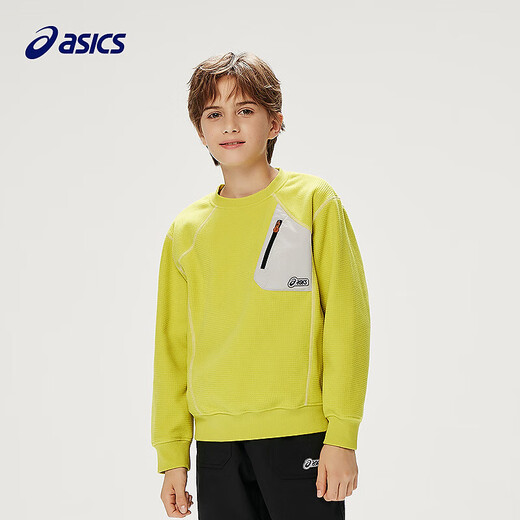 Asics/ASICS children's 25-year loose splicing woven sweatshirt antistatic soft, comfortable, lightweight and warm 4015 fluorescent green 140 cm