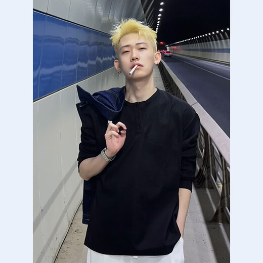 Du Xiaoxian cleanfit black Henry collar long-sleeved T-shirt men's spring and autumn American sweatshirt high-end inner layering shirt black XL recommended 120-140Jin Jin equals 0.5 kg