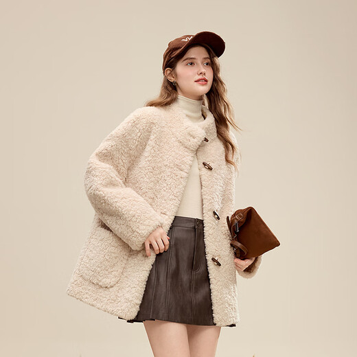 Betu women's 2025 new winter short coat trendy environmentally friendly imitation fur particle coat for women 2511T31 apricot L (apricot pre-sale shipped on 11/24)