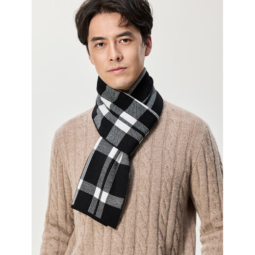 Hengyuanxiang plaid wool scarf men's black 2025 new autumn and winter scarf men's scarf high-end versatile WJ005-221 white and black