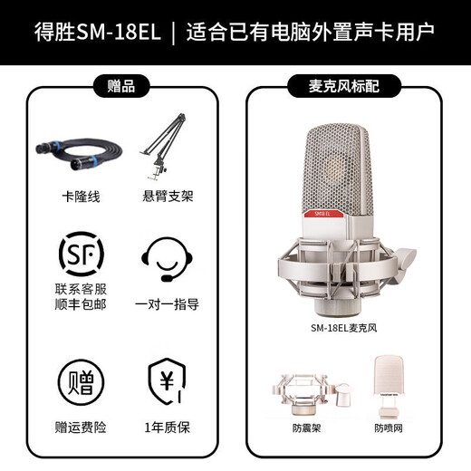TAKSTAR SM-18 EL Microphone Karaoke Live Broadcast Equipment Professional Recording Singing Microphone Mobile Phone Computer Universal External Sound Card Set SM-18EL Official Standard Blowout Net + SF Express Silver
