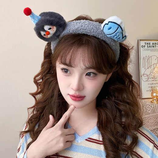 Danqin cute panda black and white lamb hair headband face wash cartoon hairband cute girl hairpin soft skin-friendly wide headband penguin fish headband