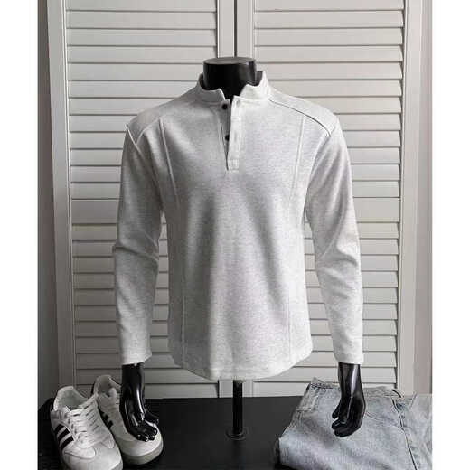SHANNU long-sleeved T-shirt men's autumn and winter American velvet thickened heavy-weight Henry collar clothes casual wear bottoming shirt sweatshirt T24555 white gray XL (recommended 110-130Jin Jin equals 0.5 kg)