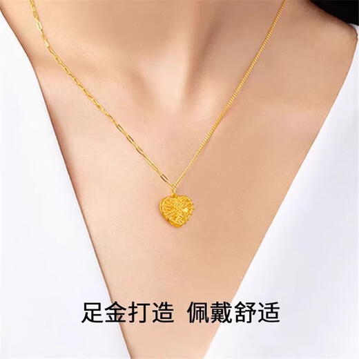 Luanjie Lao Phoenix 999 pure gold covered silver love sugar cube pendant gold necklace for women 2025 new pure gold + ab chain master love single pendant + ab chain master picture style