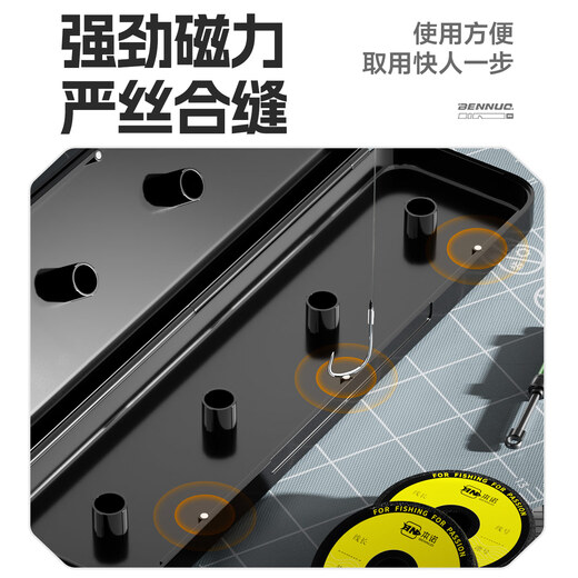 Bennuo Dawu main line box, large spool, high-end boutique large-capacity fishing line storage box, large fishing gear and fishing line box, snap-on style - mecha obsidian black main line box 8 axis - with spool/sticker pin