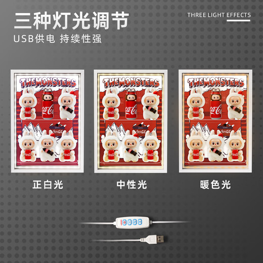 Suitable for Bubble Mart labubu Coca-Cola display box enamel blind box storage photo frame light luxury white - no light model Coca-Cola enamel series display box 34*48cm (not including figures)