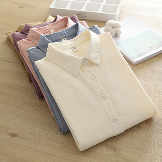 Yun Qiurong women's shirt cotton long-sleeved autumn and winter thick brushed versatile 2025 autumn new shirt pure cotton top fashionable off-white M 115-135Jin Jin equals 0.5 kg