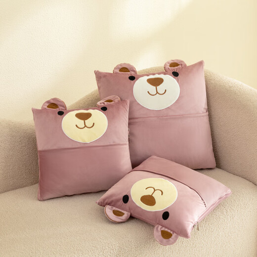 Hengyuanxiang Multifunctional Baby Velvet Pillow Quilt Two-in-One Car Pillow Blanket Nap Blanket Office Lunch Blanket Wombat-Bean Paste Color 50cm*50cm Expand 150*190cm