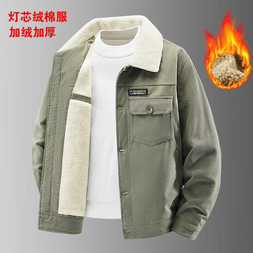 Corduroy cotton men's winter coat men's cotton coat cotton jacket plus velvet thickened top khaki 3XL 170-185Jin Jin is equal to 0.5 kg