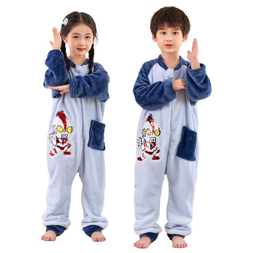 Ultraman men's and large children's flannel one-piece pajamas autumn and winter thickened boy baby children's coral velvet sleeping bag Ultraman men's thin style 125