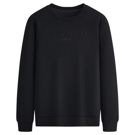 Septwolves 7A antibacterial cotton round neck sweatshirt for men spring new simple solid color commuter long-sleeved top 001 (black) XL 175/92A