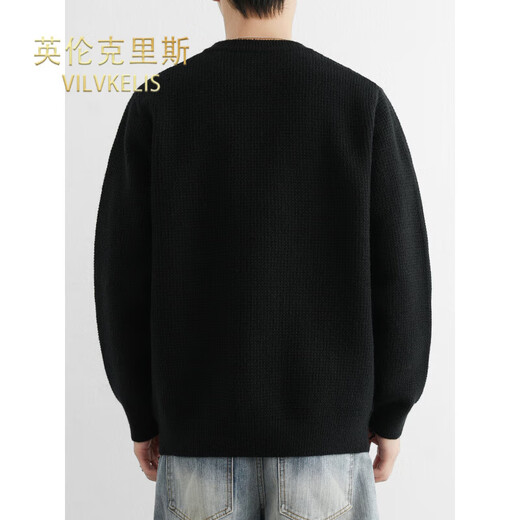 VILVKELIS British Chris Henry collar sweater men's heavyweight thickened bottoming shirt autumn and winter new loose collar sweater black M _95-115Jin Jin equals 0.5 kg