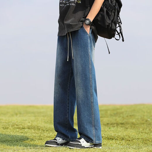 Woodpecker Jeans Men's Autumn and Winter New American High Street Weibo Loose Straight Pants Men's Casual Versatile Long Pants Men Black Gray XL (Recommended 130-155 Jin Jin equals 0.5 kg)